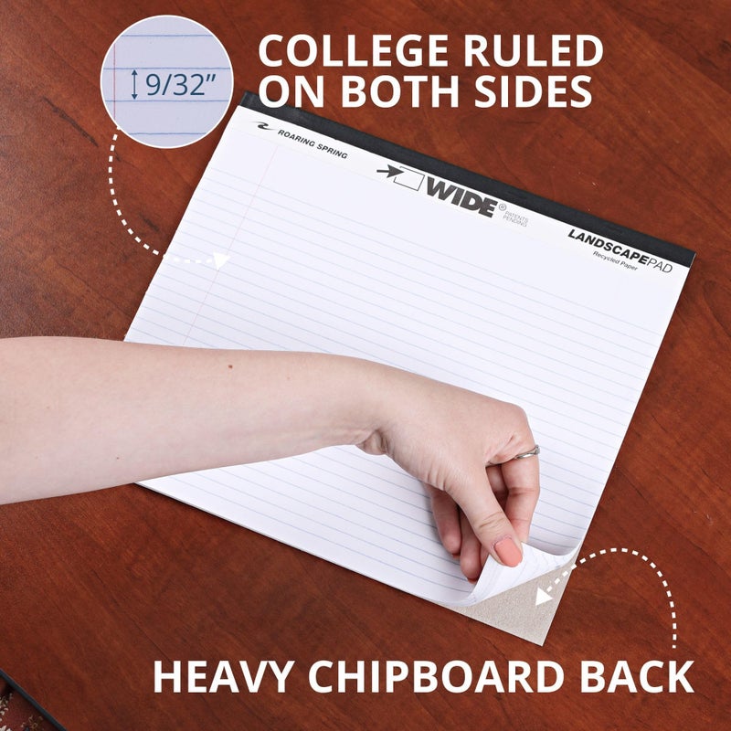 ROARING SPRING Wide Landscape Legal Pad, White, 11" x 9.5", College-Ruled with Margin, 20 lb Recycled Paper, 40 Perforated Sheets, Made in USA - Image 5